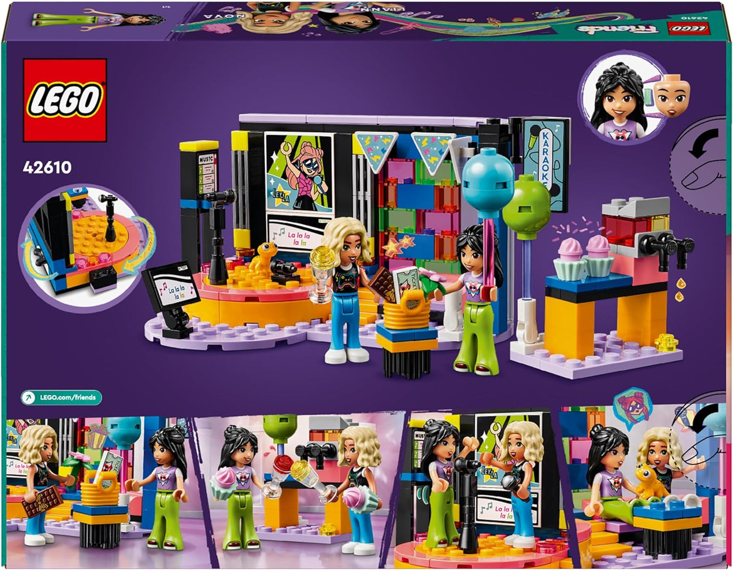 LEGO Conjunto de festa musical de karaokê Friends, brinquedo musical para meninas, meninos e crianças de 6 anos ou mais que amam cantar, finja brincar com personagens de miniboneca Nova e Liann, além de microfones, ideia de presente 42610