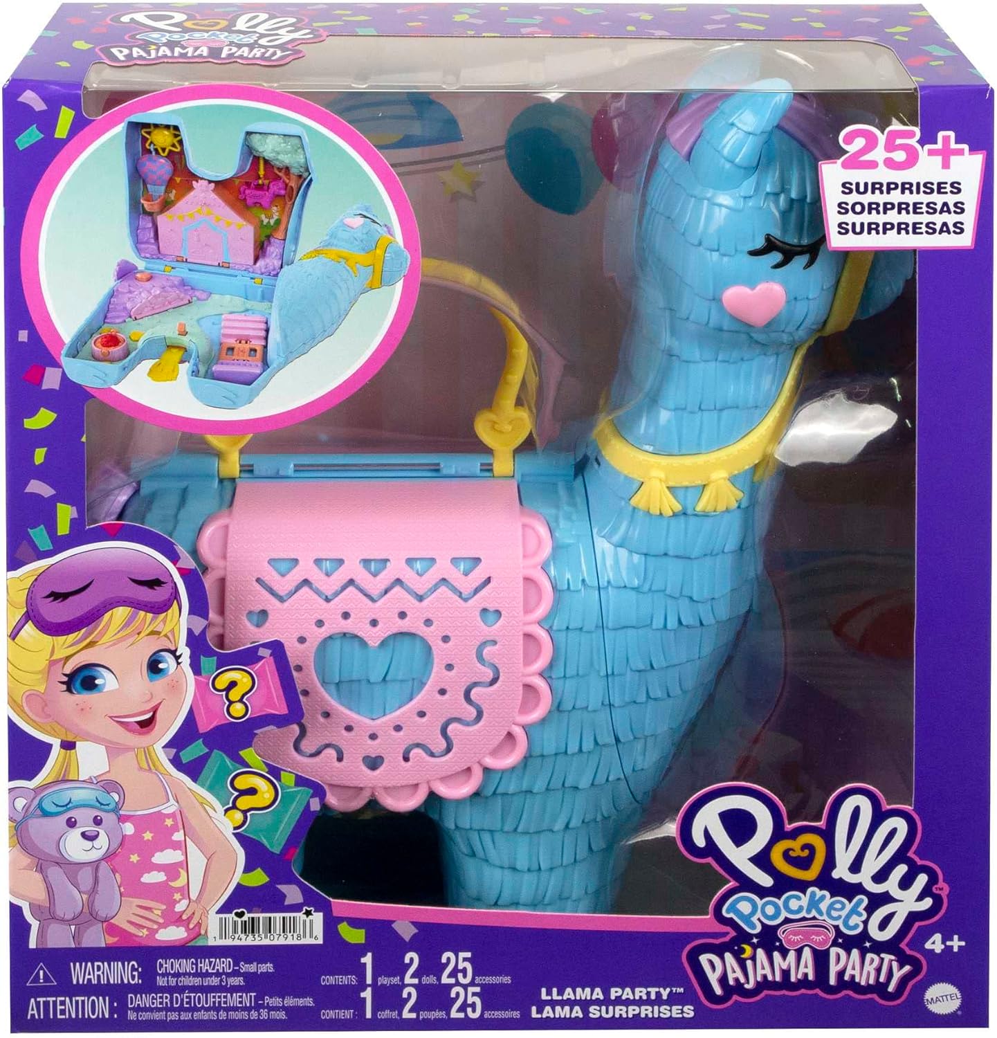 Polly Pocket Pijama Party Playset, 25 brinquedos surpresas, acessórios para brinquedos pop e swap, 2 bonecas Polly Pocket, brinquedos para maiores de 4 anos, um Playset Polly Pocket, HHX74