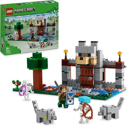 LEGO Conjunto de fortaleza Minecraft The Wolf Stronghold, brinquedo de construção para meninos e meninas de 8 anos ou mais, inclui mesa de artesanato, 2 figuras de esqueleto e lobo para ação de castelo, presente de aniversário para crianças 21261