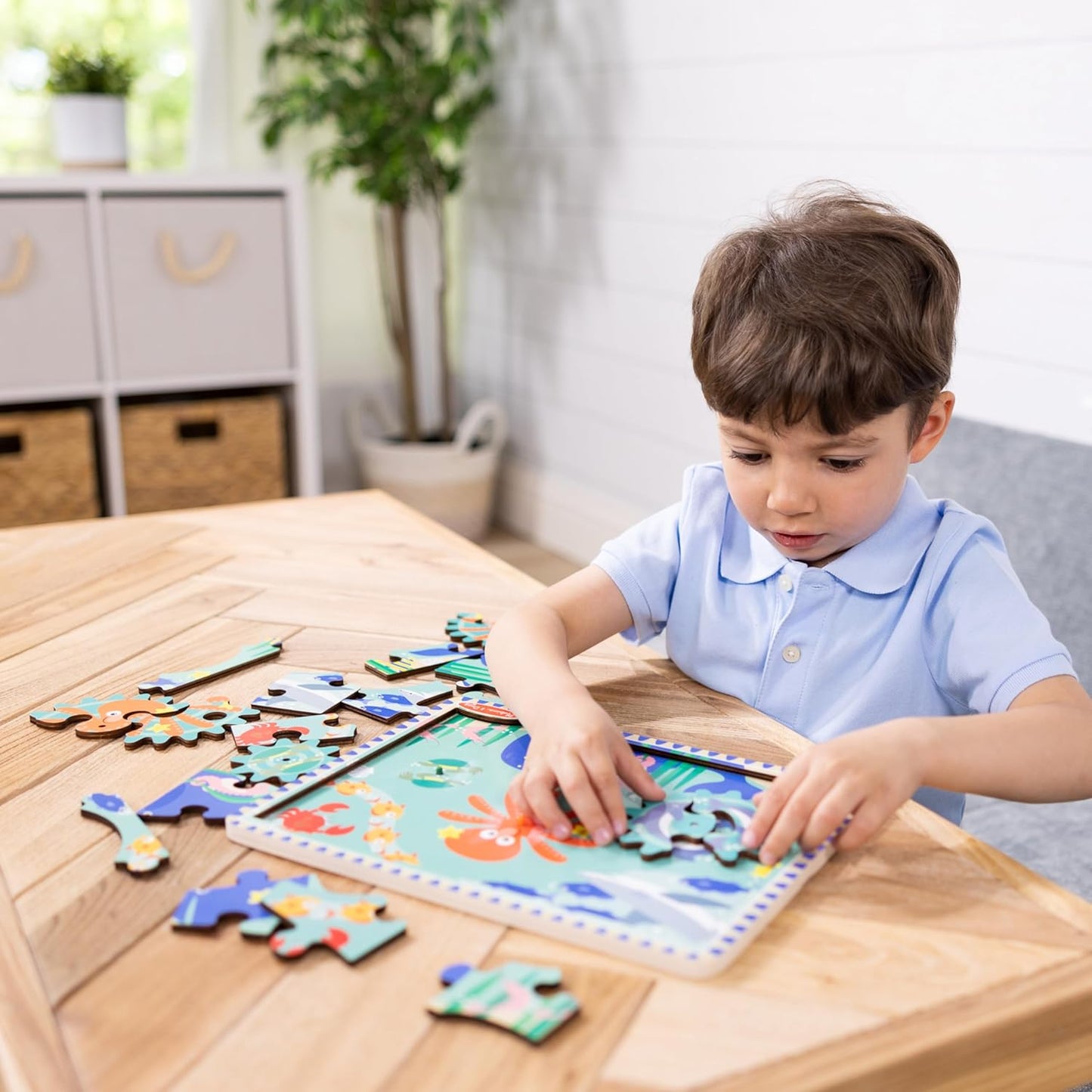 Melissa & Doug Wooden Underwater Jigsaw Spinning Gear Puzzle - 18 peças, quebra-cabeças para crianças de 3 anos, quebra-cabeça de madeira, brinquedos Montessori, quebra-cabeças infantis