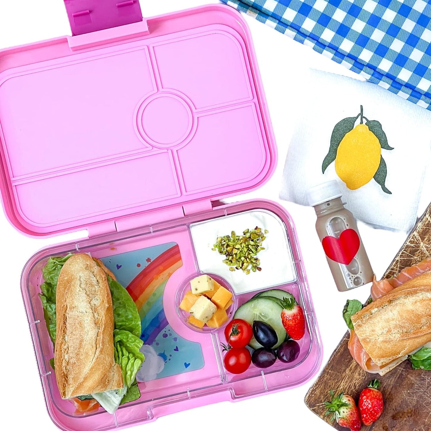 Yumbox Lancheira Bento Tapas 4,2 xícaras: Design de 4 compartimentos à prova de vazamentos em Capri Pink Rainbow - Perfeito para refeições portáteis ricas em nutrientes para adultos e crianças maiores