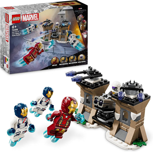 LEGO Marvel Iron Man & Iron Legion vs. Hydra Soldier Building Toy para meninos e meninas de 6 anos ou mais, conjunto de aventuras de Vingadores para crianças criativas e fãs de super-heróis