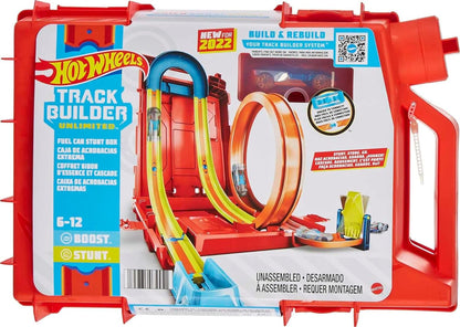 Hot Wheels Track Builder Unlimited Fuel Can Stunt Box, paquete de construcción de pistas para acrobacias y carreras, almacenamiento de pistas y coches de juguete, se conecta a otros juegos, regalo para niños de 6 años en adelante, HDX78