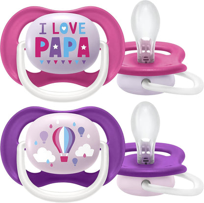 Philips Avent Chupeta Ultra Air, para 6-18 m, ortodôntica e sem BPA, 2 peças, incluindo esterilizador/estojo de transporte, SCF080/04 framboesa rosa e roxo