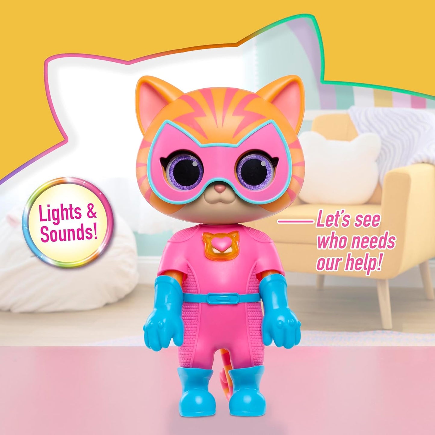 Just Play Disney Junior SuperKitties Cat-Tastic Transformando Ginny Lights and Sounds Figure, brinquedos infantis para maiores de 3 anos