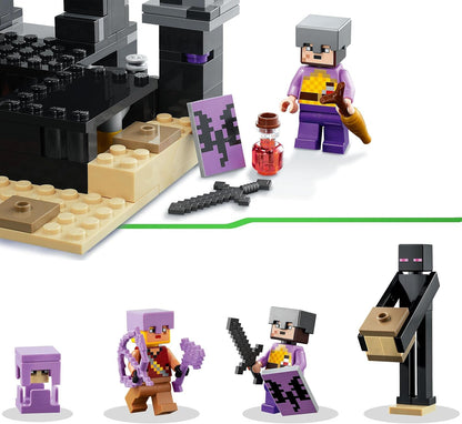 LEGO Minecraft The End Arena, conjunto de jogos de batalha jogador contra jogador, brinquedos de ação para crianças, meninos e meninas com mais de 8 anos, com figuras de Lava, Ender Dragon e Enderman