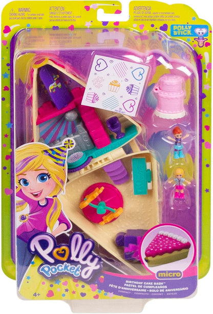 Polly Pocket Pocket World Birthday Cake Bash Compact com 3 revelações, 3 acessórios, bonecas Micro Polly e Lila e folha de adesivos; para maiores de 4 anos, GFM49