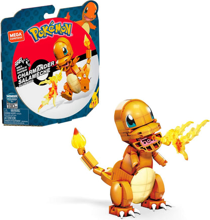 MEGA Conjunto de construção de brinquedo Pokémon Build & Show Squirtle e Pokémon Build & Show Charmander, 4 polegadas de altura, articulável, 185 tijolos e peças, para meninos e meninas, de 7 anos ou mais - GKY96