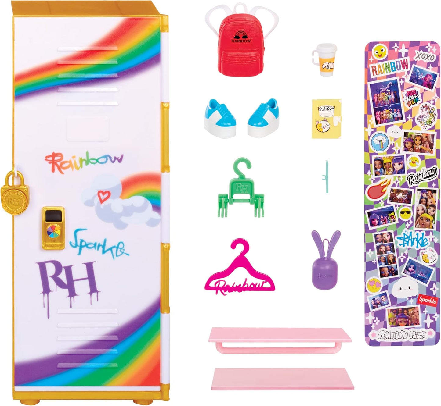 Rainbow High Design & Style – Conjunto de armário com prateleiras, cabides, acessórios e adesivos, adequado para crianças de 4 a 12 anos de idade