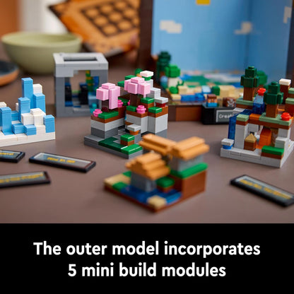 LEGO Minecraft The Crafting Table Model Kit para adultos construirem, conjunto de bioma com 8 personagens, incluindo Steve, Alex e Mobs, presente de jogador de aniversário de 15 anos para homens, mulheres,