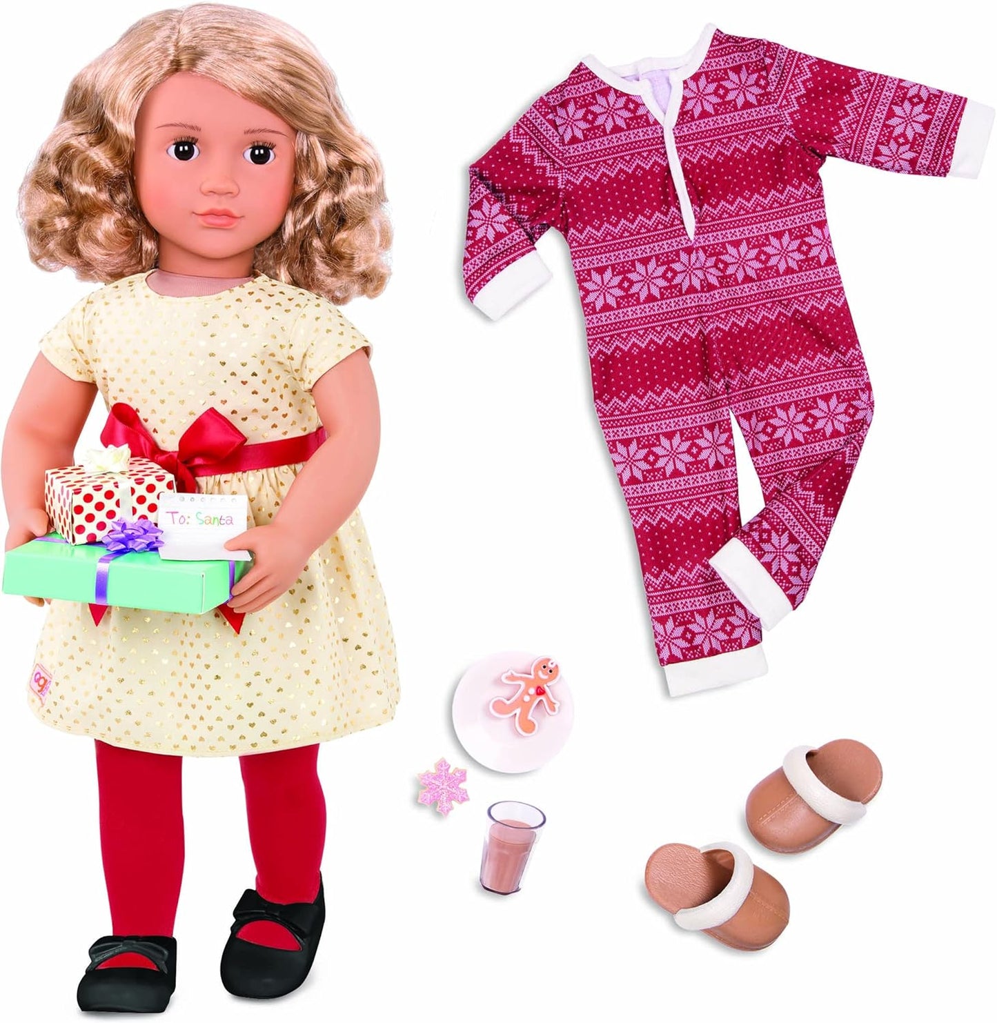 Our Generation BD31250C1Z vestido Noelle de 46 cm e arco-boneca de brinquedo de Natal de luxo e acessórios para crianças de 3 anos ou mais