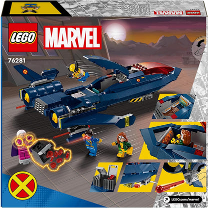 LEGO Avião de brinquedo edificável Marvel X-Men X-Jet para crianças, meninos e meninas, kit de construção de modelo de avião com minifiguras de super-herói Wolverine, Ciclope, Rogue e Magneto, ideia de presente de aniversário 76281