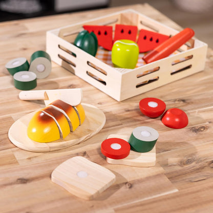 Melissa &amp; Doug Comida de juguete para cortar de madera Juguetes de comida de madera Comida de juguete Comida de juguete Accesorios de cocina 3+ Regalo para niño de 3 años, Regalo para niña de 3 años