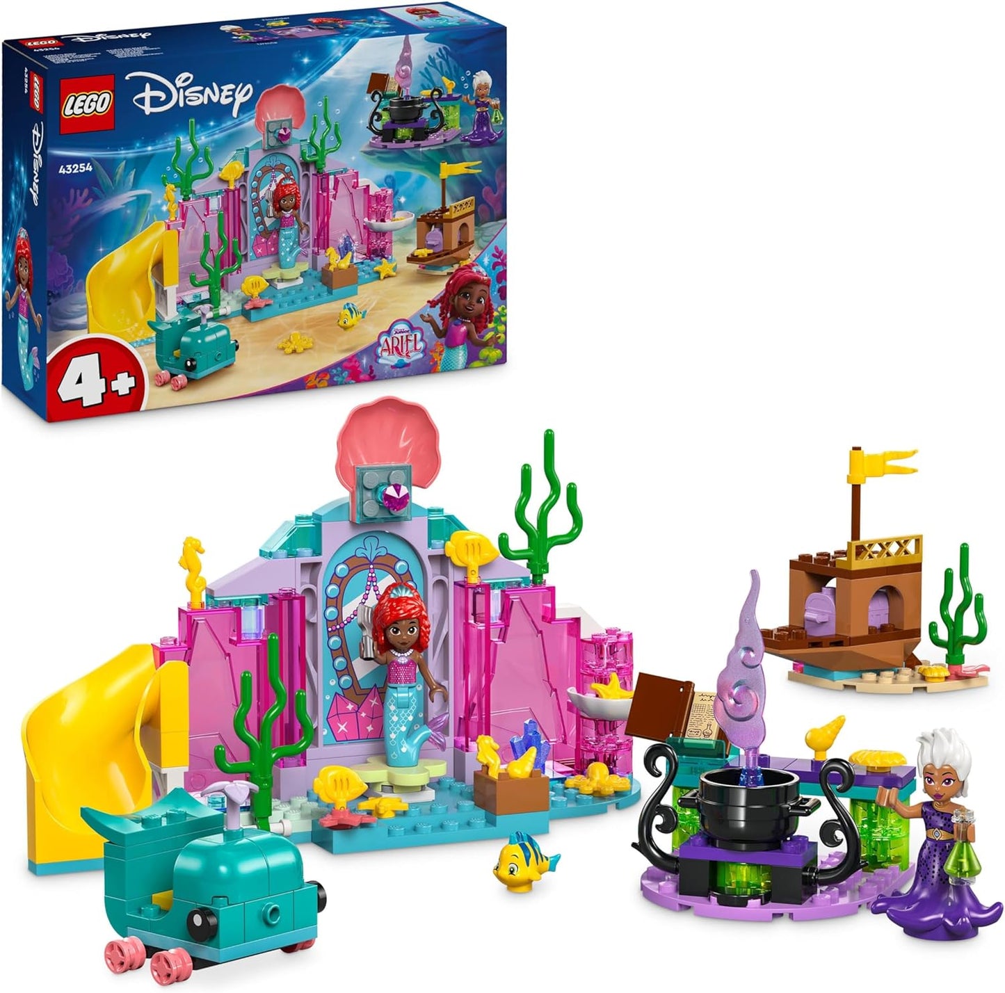 LEGO ǀ Conjunto de brinquedos para construir caverna de cristal da princesa Ariel da Disney para crianças, miniboneca pequena sereia, figura de peixe e baú de tesouro, presente feito para meninas e meninos de 4 anos ou mais 43254