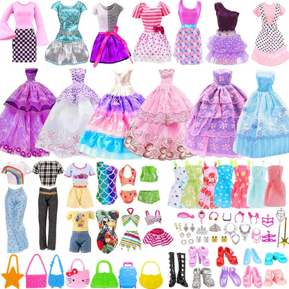 56 piezas de ropa de muñeca para Barbie, accesorios de muñeca, mini vestido, vestido de fiesta, conjunto de bikini, tops, pantalones, bolsos, zapatos, accesorios de joyería, estilo aleatorio para muñeca de niña de 11,5 pulgadas