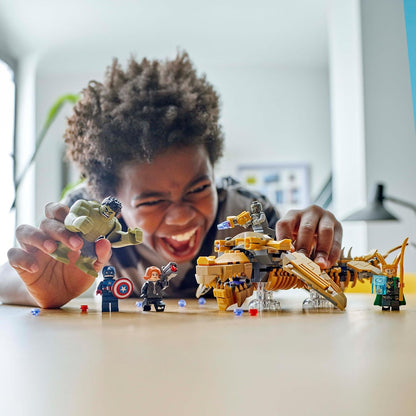 LEGO Marvel Os Vingadores vs. O Leviatã, brinquedo infantil montável, figura do Hulk e minifiguras do Capitão América, Loki, Viúva Negra e Chitauri, para meninos e meninas de 7 anos ou mais 76290