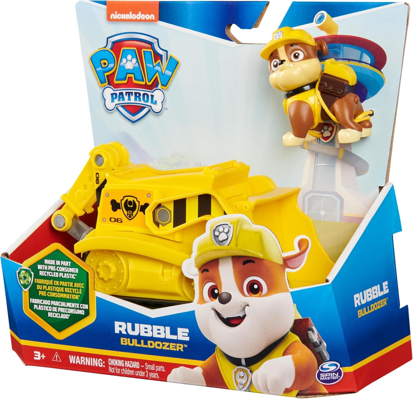 Paw Patrol, Rubble’s Bulldozer, veículo de brinquedo com boneco de ação colecionável, brinquedos infantis sustentáveis para meninos e meninas de 3 anos ou mais