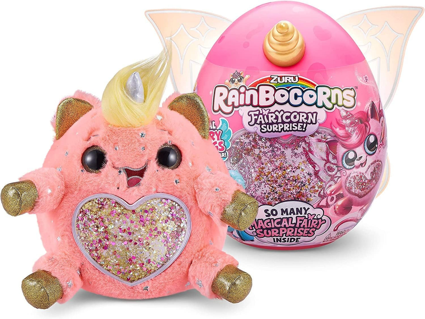 Rainbocorns Fairycorn Surprise Série 4 Unicórnio - Pelúcia Colecionável - Surpresas Mágicas de Fadas, 28 cm, Animal de Pelúcia Cuddle, Asas de Fada Vestíveis, Adesivos, Slime (Unicórnio)