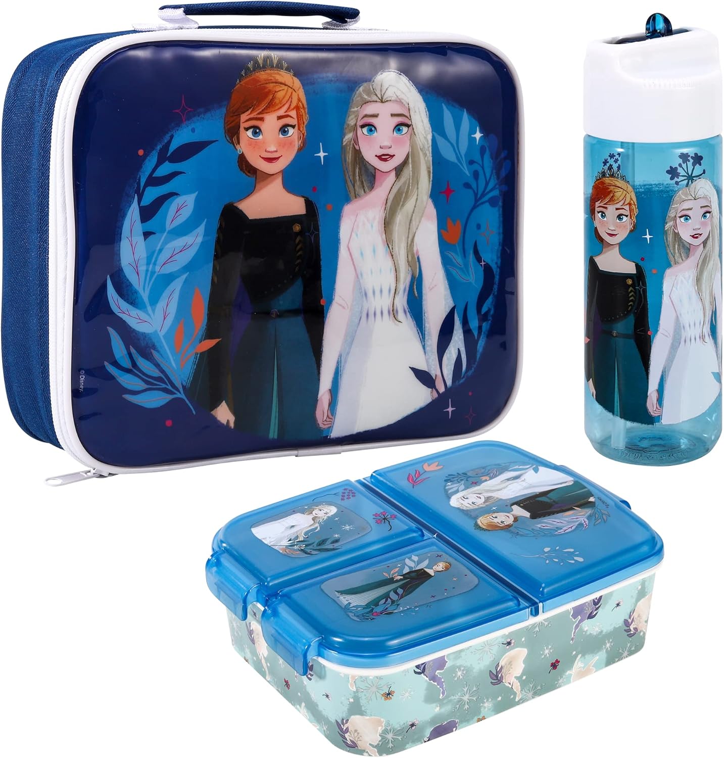 Zawadi Global Conjunto de lancheira infantil Frozen Kids - lancheira isolada, lancheira com vários compartimentos e garrafa de água de 540 ml - conjunto de comida para almoço de viagem escolar, sem BPA