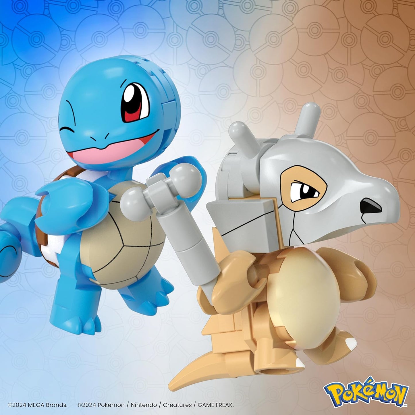 MEGA Conjunto de brinquedos de construção Pokémon Squirtle e Cubone com 45 peças, 2 personagens articulados e Pokébola, 2 polegadas de altura, para crianças, HXP15