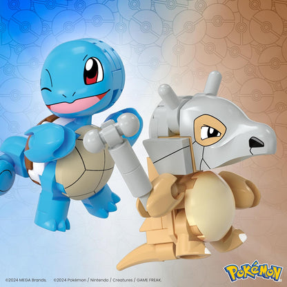 MEGA Conjunto de brinquedos de construção Pokémon Squirtle e Cubone com 45 peças, 2 personagens articulados e Pokébola, 2 polegadas de altura, para crianças, HXP15