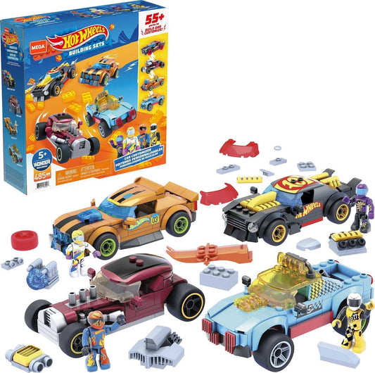 MEGA Conjunto de construção Hot Wheels Car Customizer com microfigura driver, rodas giratórias e recursos autênticos, conjunto de brinquedos para presentes para meninos e meninas a partir de 5 anos