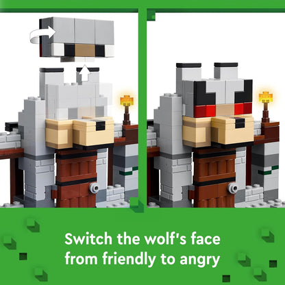 LEGO Conjunto de fortaleza Minecraft The Wolf Stronghold, brinquedo de construção para meninos e meninas de 8 anos ou mais, inclui mesa de artesanato, 2 figuras de esqueleto e lobo para ação de castelo, presente de aniversário para crianças 21261