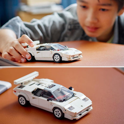 LEGO Speed ​​Champions Lamborghini Countach, réplica de modelo de juguete de coche de carreras, juego de construcción coleccionable con minifigura de piloto de carreras 76908