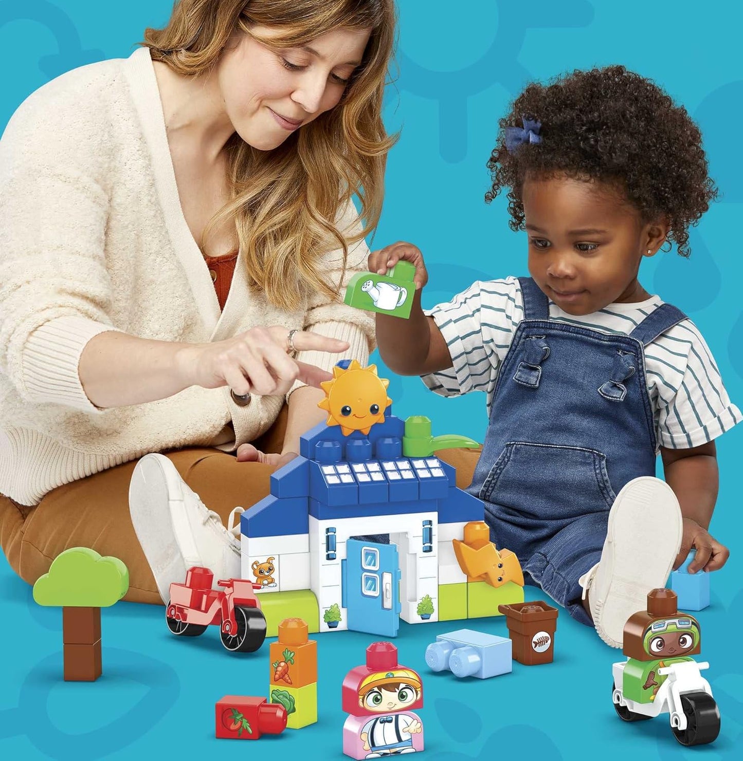 MEGA Blocos de construção para crianças BLOKS Fisher-Price, Green Town Build & Learn Eco House com 88 peças, 4 figuras, crianças de 1 ano ou mais, HCG36