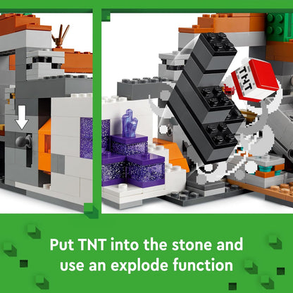 LEGO Brinquedo de videogame Minecraft The Badlands Mineshaft para meninos e meninas de 8 anos ou mais, inclui figuras de explorador, trepadeira e aranha para brincadeira independente, presente de aniversário para crianças