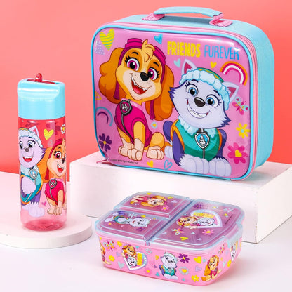 Zawadi Global Conjunto de lancheira infantil Paw Patrol Kids - lancheira isolada, lancheira com vários compartimentos e garrafa de água de 540 ml - conjunto de comida para almoço de viagem escolar, sem BPA