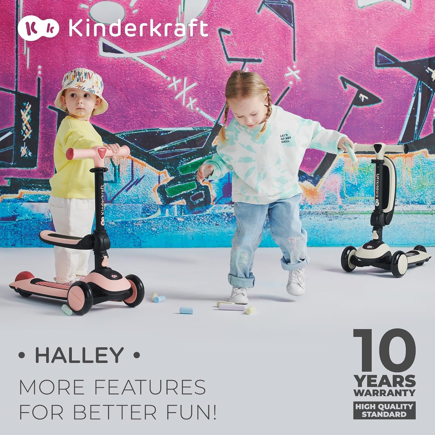 Kinderkraft Scooter Halley 2 em 1 para crianças de 1+ anos até 50 kg, scooter de 3 rodas, bicicleta de equilíbrio, fácil de dobrar, 2 rodas dianteiras piscantes, guidão ajustável, fácil de manusear, pesa apenas 3 kg, verde