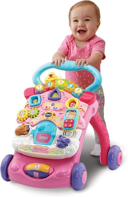 VTech First Steps Baby Walker | Brinquedo de bebê Push Along Walker com formas, sons, música, frases, brincadeira de faz de conta e muito mais | Adequado para bebês de 6 meses, 1, 2 e 3 anos, meninos e meninas, rosa