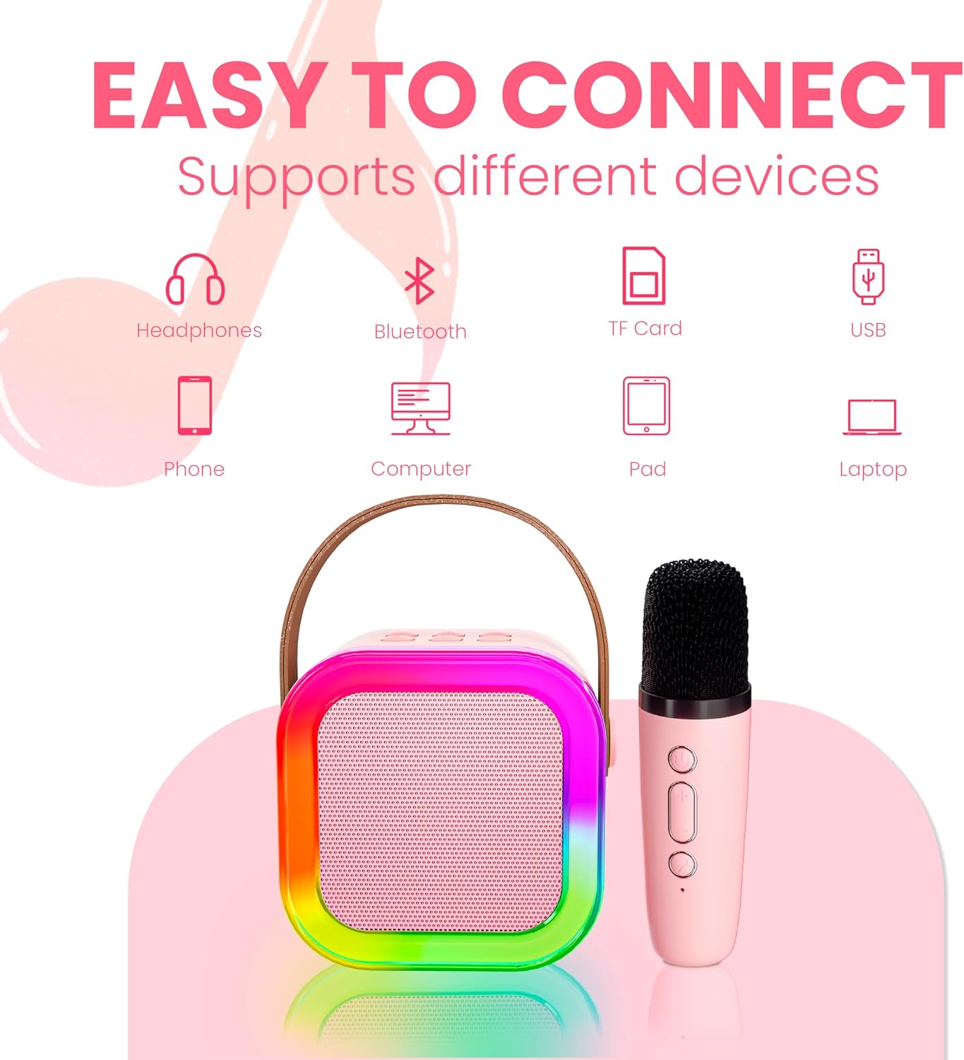 Máquina de karaokê para crianças e adultos, mini alto-falante Bluetooth portátil com 2 microfones sem fio, brinquedos infantis, presentes de aniversário para meninas