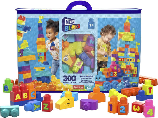 MEGA Conjunto de construção BLOKS Even Bigger Building Bag com 300 blocos grandes e coloridos e 1 bolsa de armazenamento, conjunto de brinquedos para presente para maiores de 1 ano, HHM97