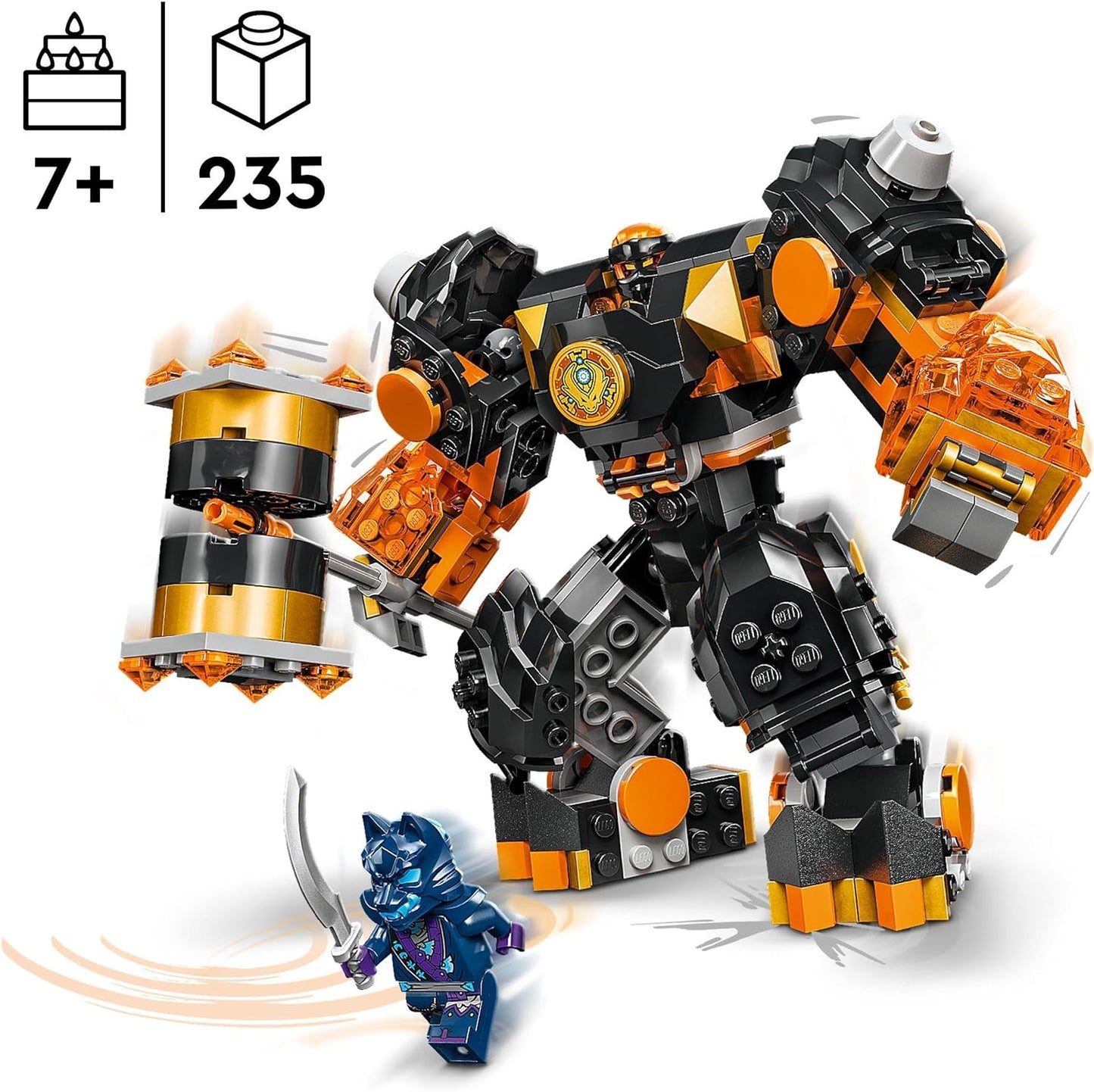 LEGO NINJAGO Cole's Elemental Earth Mech, brinquedo de boneco de ação, conjunto de construção Dragons Rising com personagem ninja Cole minifigura, presente para meninos, meninas e crianças de 7 anos ou mais 71806