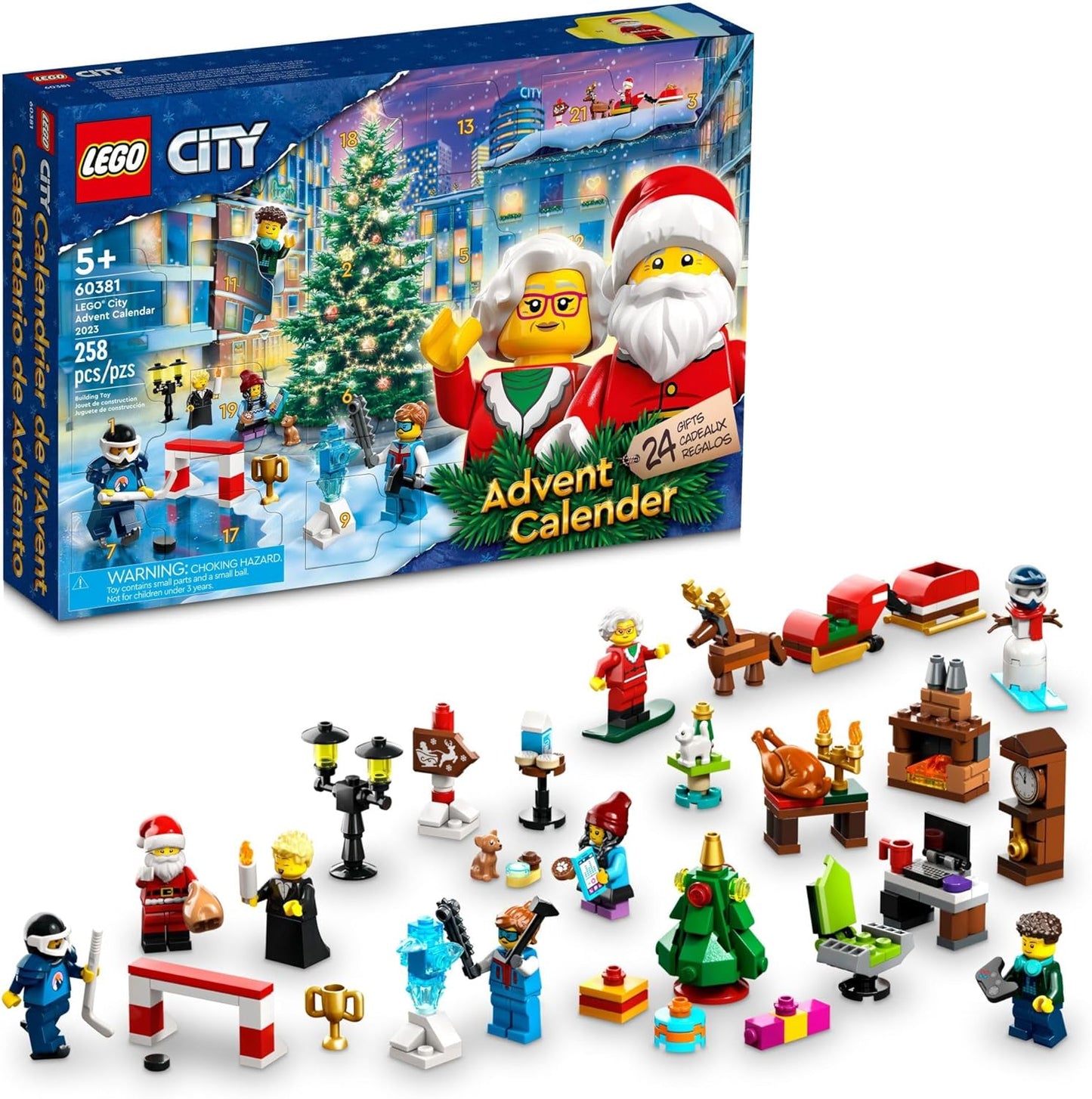 LEGO City 2023 Calendário do Advento 60381 Playset de contagem regressiva para férias de Natal, ideia de presente para contagem regressiva para a aventura com surpresas colecionáveis diárias