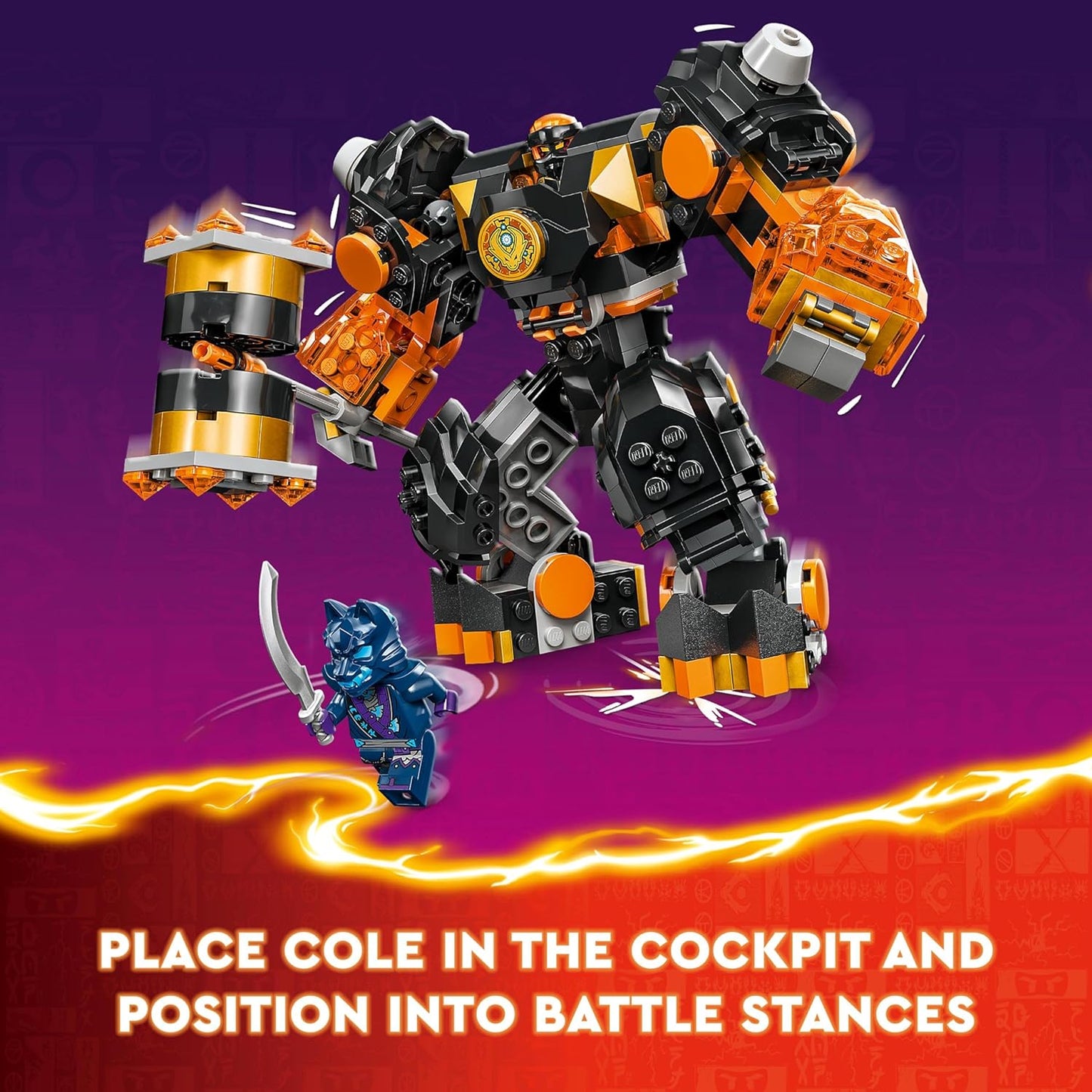 LEGO NINJAGO Cole's Elemental Earth Mech, brinquedo de boneco de ação, conjunto de construção Dragons Rising com personagem ninja Cole minifigura, presente para meninos, meninas e crianças de 7 anos ou mais 71806