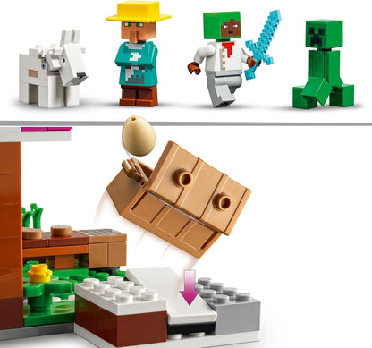 LEGO 21184 Minecraft The Bakery Modular Farm Village Building Set, presente para crianças, meninos e meninas de 8 anos ou mais com espada de brinquedo de diamante, trepadeira e figuras de animais de cabra