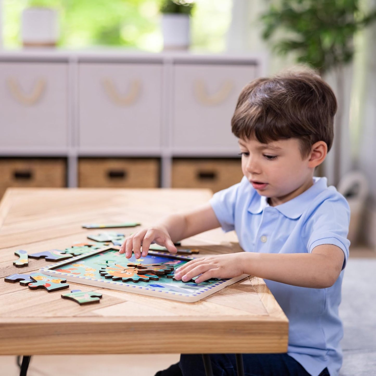 Melissa & Doug Wooden Underwater Jigsaw Spinning Gear Puzzle - 18 peças, quebra-cabeças para crianças de 3 anos, quebra-cabeça de madeira, brinquedos Montessori, quebra-cabeças infantis