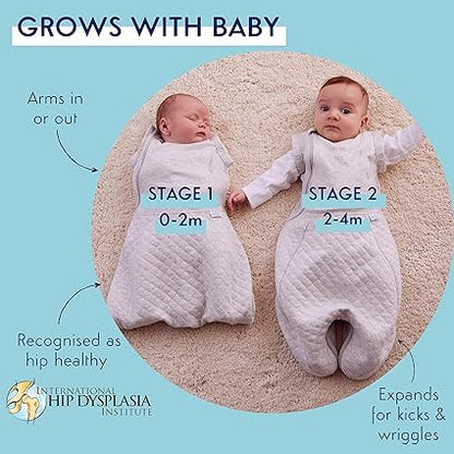 PurFlo Swaddle para saco de dormir | Saco de dormir transpirable para recién nacido que crece con su bebé | Envolver los brazos hacia adentro o hacia afuera | Cadera sana | 0-4 meses | Saco de dormir de 2,5 tog para todas las estaciones.