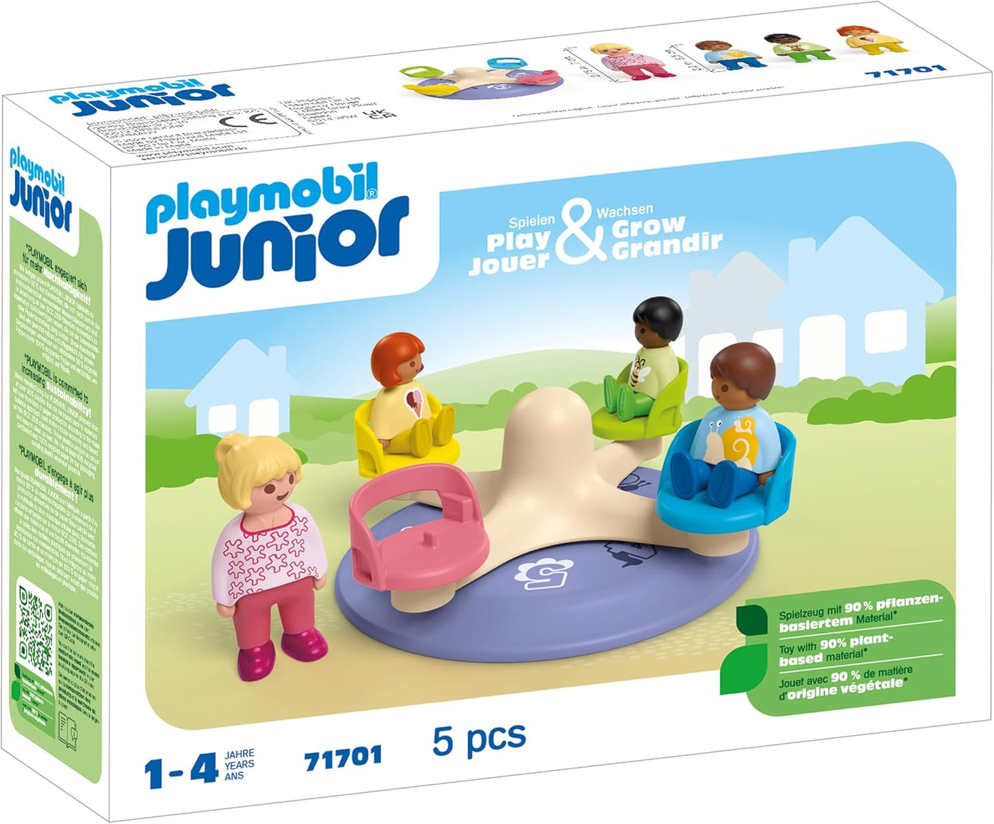 PLAYMOBIL 71701 JUNIOR Number-Merry-Go-Round, brinquedos de aprendizagem precoce para crianças com roda giratória, brinquedos educativos, feitos de mais de 90% de plástico à base de plantas