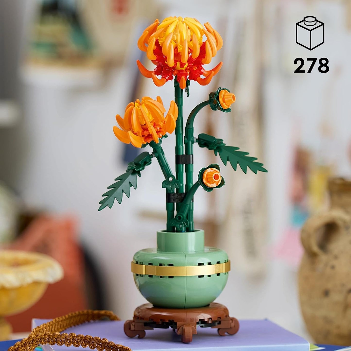 LEGO Conjunto de construção de flores de crisântemo Icons, kit de modelo criativo para adultos construirem, presente de planta artificial para mulheres, homens, ela ou ele, exibição de decoração de escritório doméstico da coleção botânica