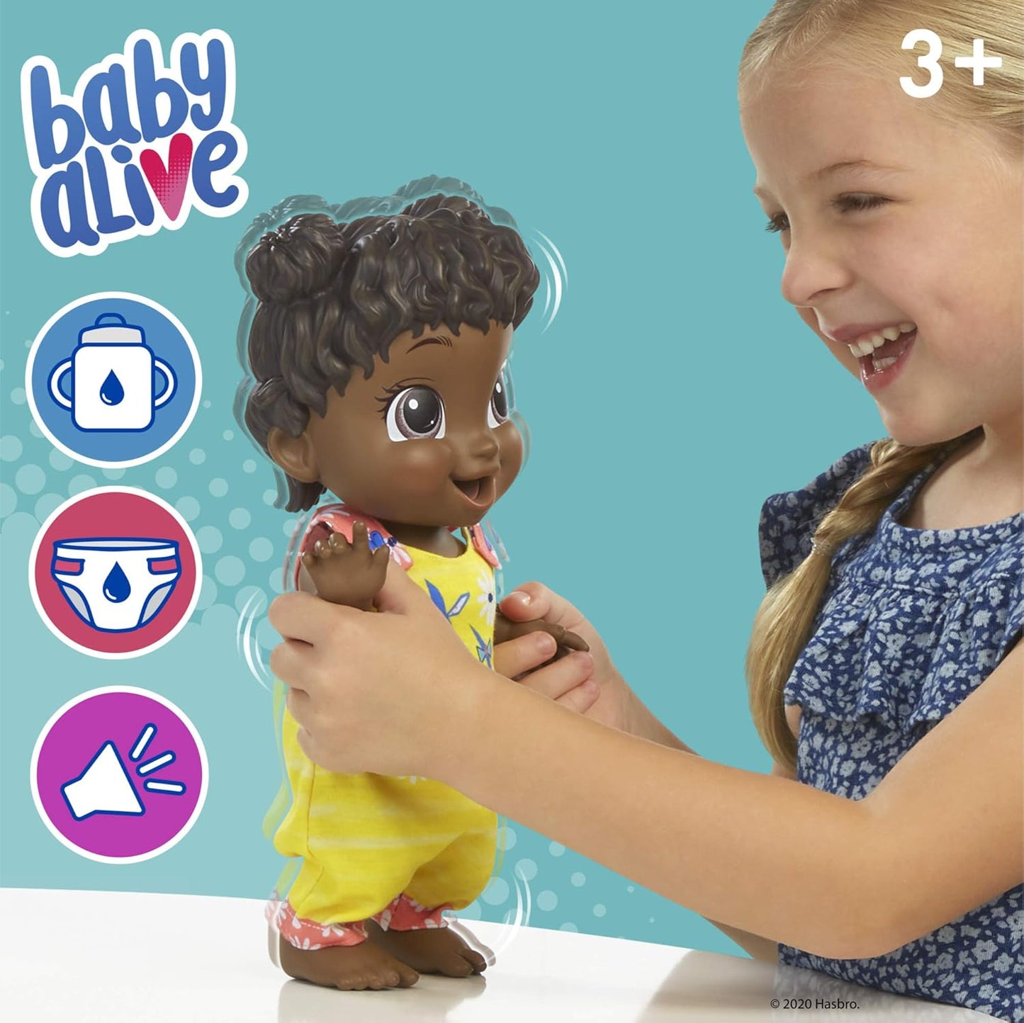 Baby Alive Baby Gotta Bounce Boneca, roupa de canguru, salta com mais de 25 efeitos sonoros e risadinhas, bebe e molha, brinquedo de cabelo preto para crianças a partir de 3 anos