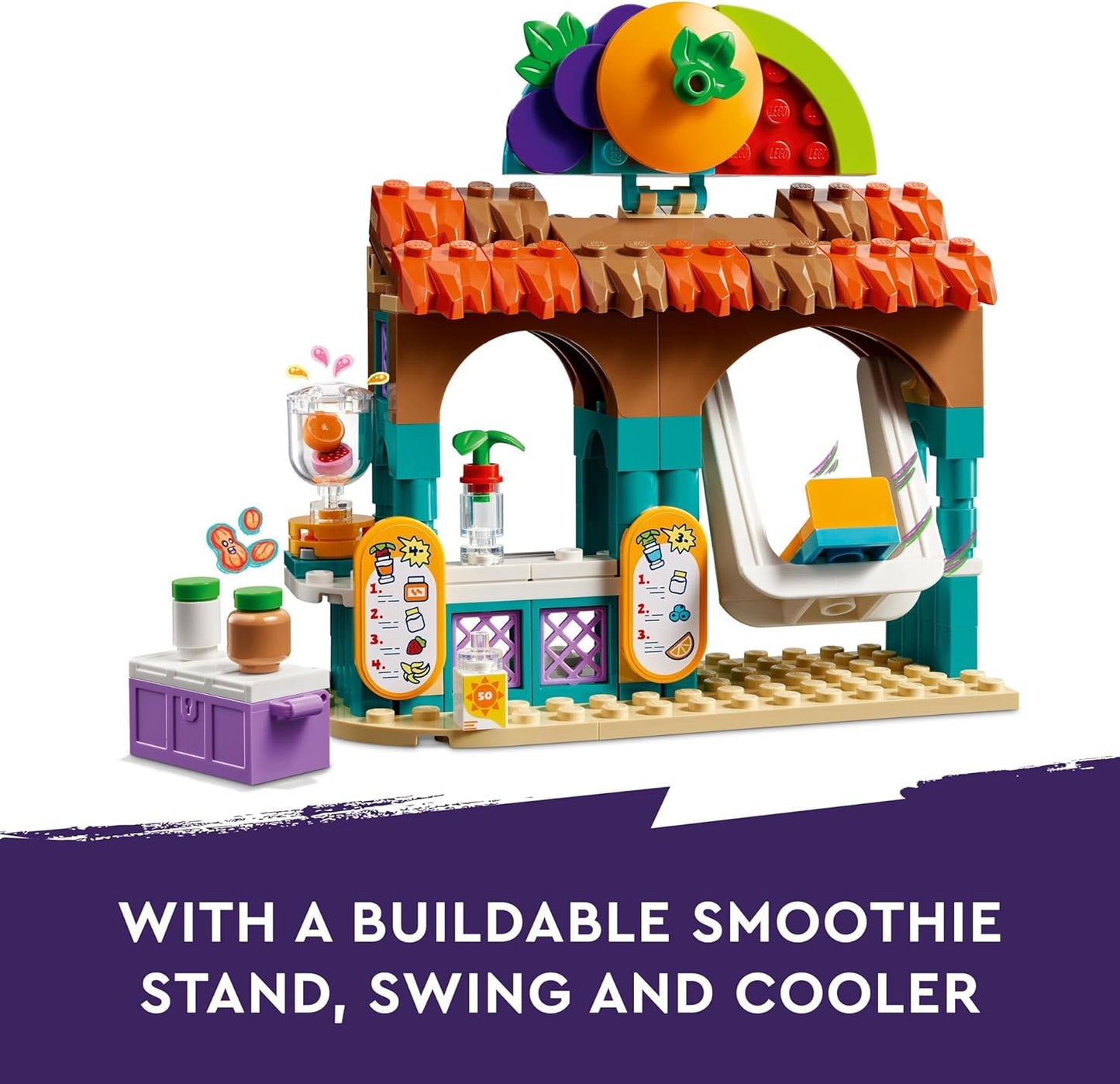 LEGO Barraca de smoothies de praia Friends, conjunto de comida infantil para brincar, ideia de presente para meninas e meninos de 6 anos ou mais, com 2 minibonecas, figura de tartaruga e acessórios 42625