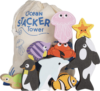 Le Toy Van - Ocean Petilou Stacker & Bag Brinquedo educacional de atividade de equilíbrio | Adequado para maiores de 18 meses