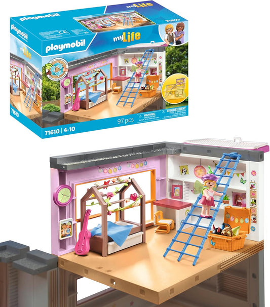 Playmobil 71610 myLife: Quarto infantil, incluindo uma figura de menina e uma folha de adesivos, feito com mais de 80% de materiais reciclados e de base biológica, conjuntos de jogos detalhados adequados para crianças a partir de 4 anos