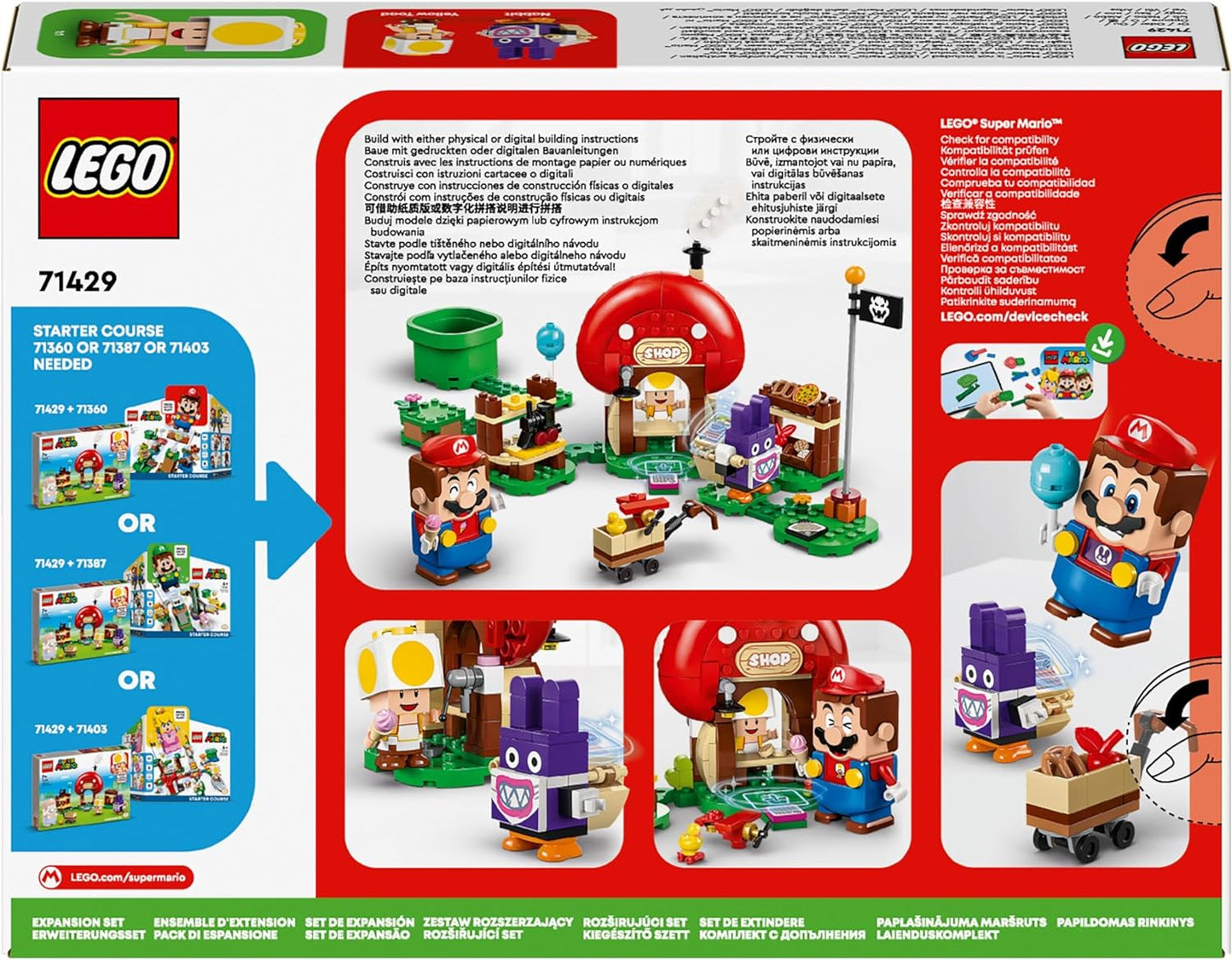 LEGO Conjunto de expansão Super Mario Nabbit at Toad’s Shop, brinquedo colecionável para meninos, meninas e crianças com mais de 6 anos, jogo criativo com 2 figuras de personagens, incl. Sapo amarelo, pequeno presente para jogadores 71429