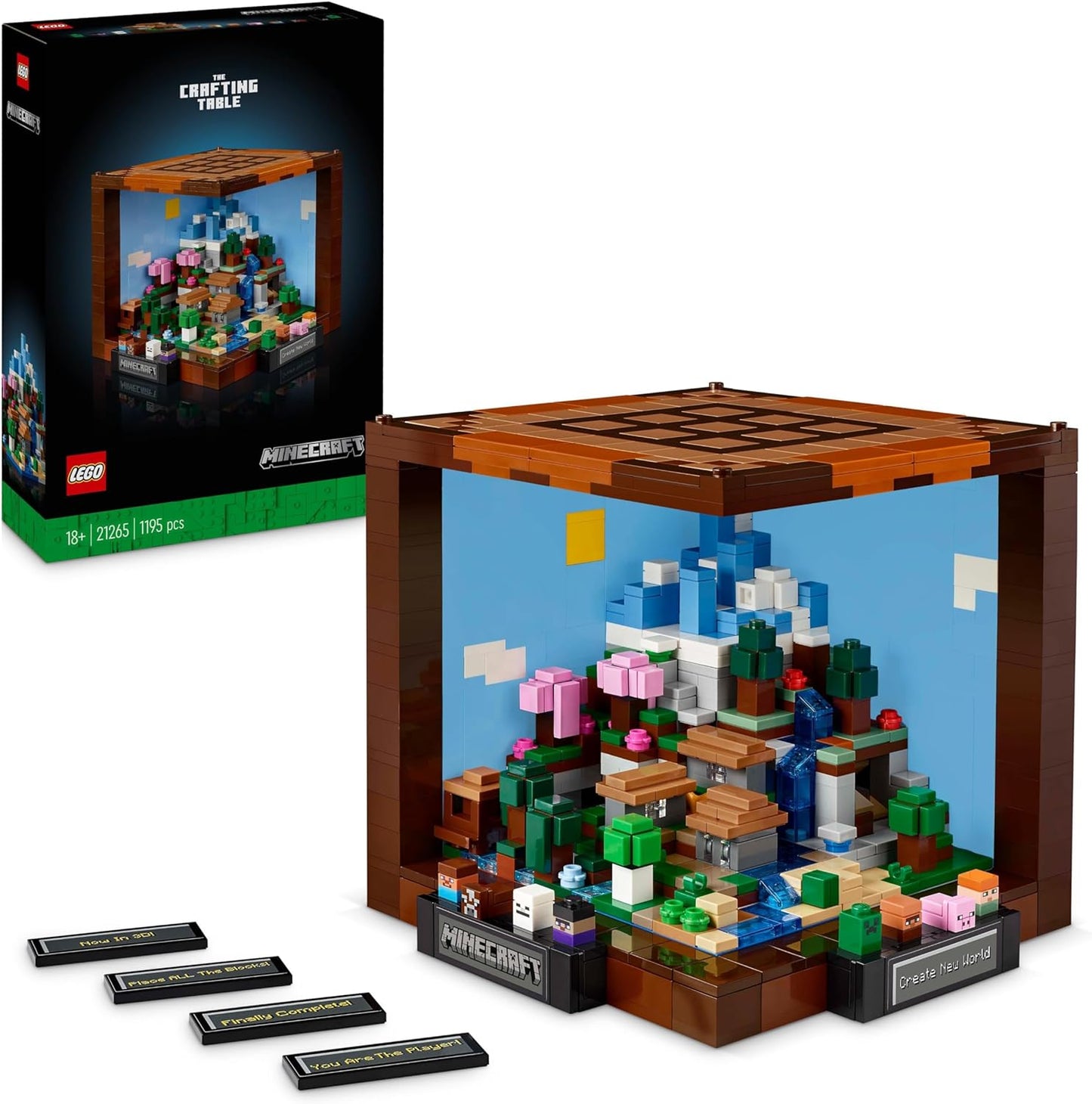 LEGO Minecraft The Crafting Table Model Kit para adultos construirem, conjunto de bioma com 8 personagens, incluindo Steve, Alex e Mobs, presente de jogador de aniversário de 15 anos para homens, mulheres,