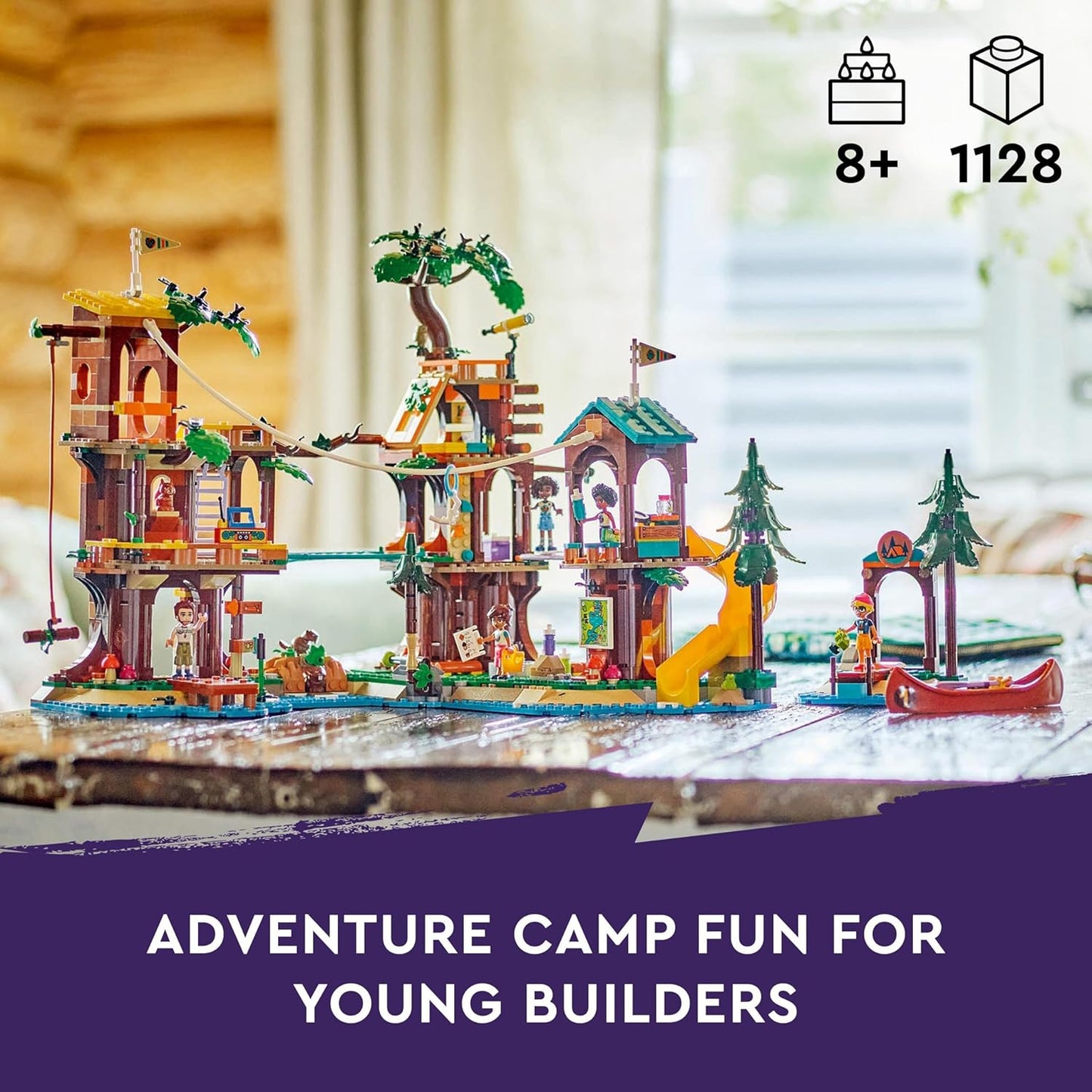 LEGO Friends Adventure Camp Tree House Camping Playset Toy para meninas e meninos de 8 anos ou mais, conjunto de construção, 5 minibonecas e 5 figuras de animais, ideia de presente de aniversário para crianças 42631